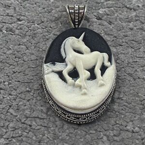Elegant Blue and White Resin Unicorn Pendant